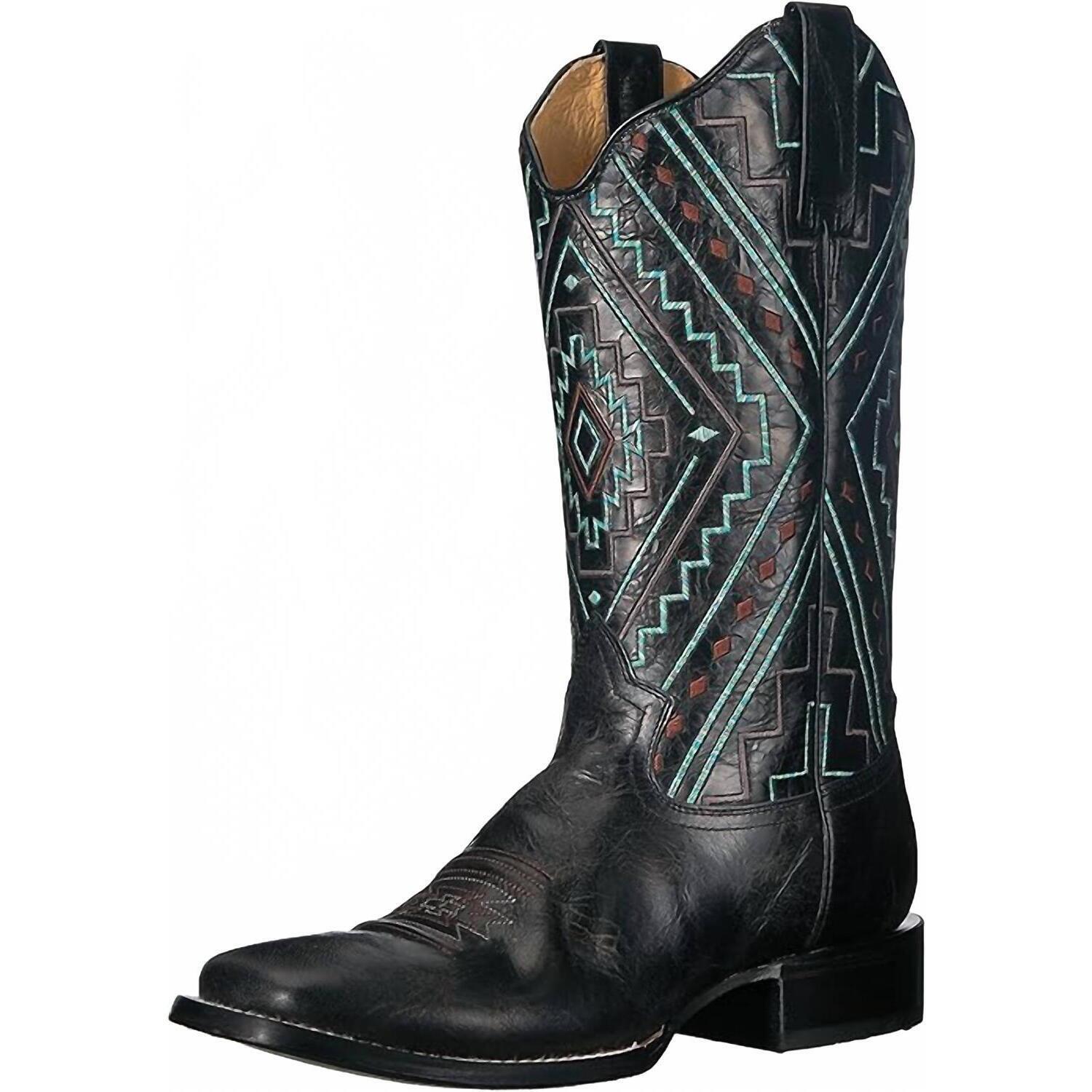 New Roper Women's Native Western Boot In Blue Stitch / Black Leather